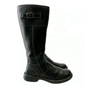 BORN Leather Riding Boots Tall Knee High Equestrian Buckle Black Size 6.5 EU37